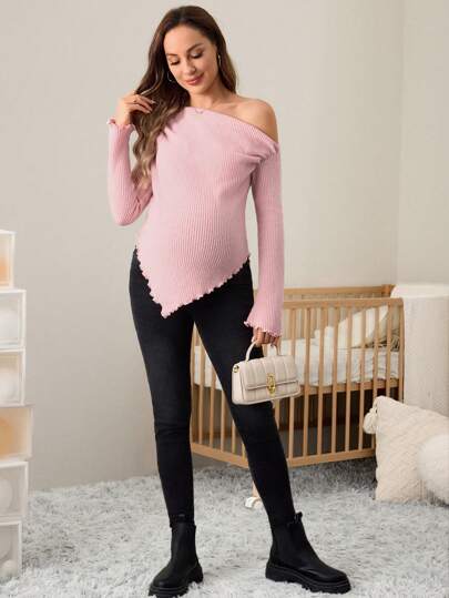 SHEIN تي شيرت طويل الأكمام مطوي الأيمن بياقة لاتينية وذيل البندورة، متناسق مع الحمل، خريف وشتاء