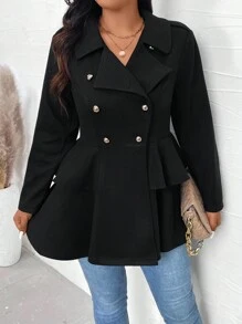 Calvaya Plus Size Casual Double Breasted Jacket, Autumn/Winter Fall Cloth For Women - Black - View 4