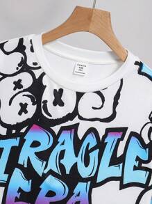 SHEIN Leap Crew Tween Boy Street Style Graffiti Letter Print Long Sleeve Crew Neck T-Shirt, Suitable For Autumn - Multicolor - View 4