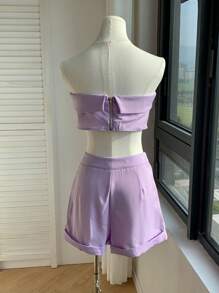 Comfortcana Chất rắn Ống ngọn & Cuộn lên Hem Quần short - Màu tím - Xem 2