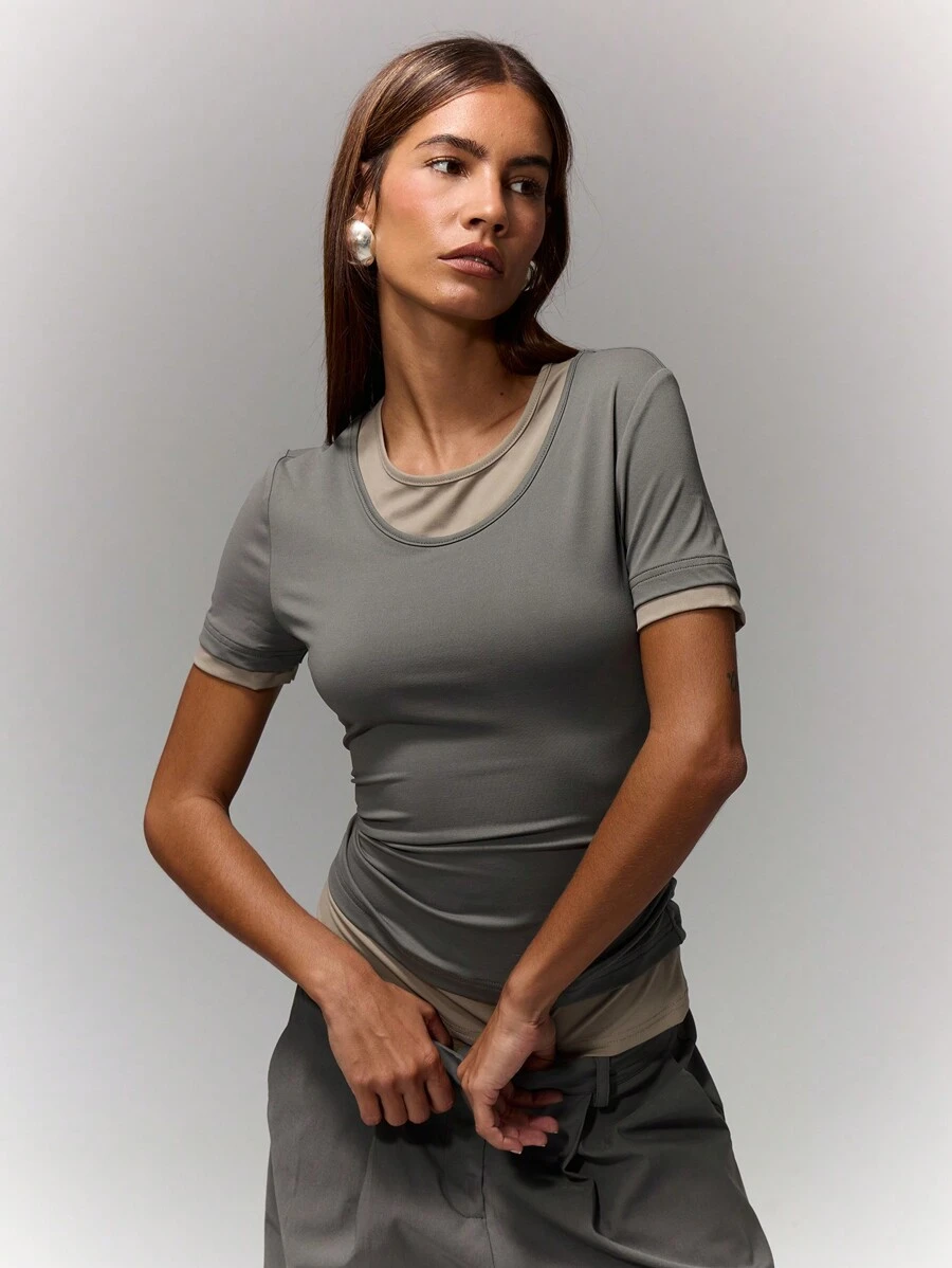 MUSERA Two Tone Layered T-Shirt Vacation Spring Summer - Multicolor - View 1