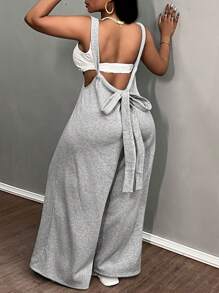 Slaydiva Casual Grey Wide Leg Drawstring Waist Jumpsuit - Grey - View 2