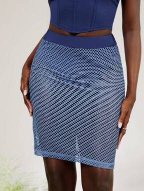 evoluSHEIN X Anitta RAUL OROZCO Designer Semi-Transparent Mesh Pencil Skirt, Holiday, Party, Thanksgiving, Festival