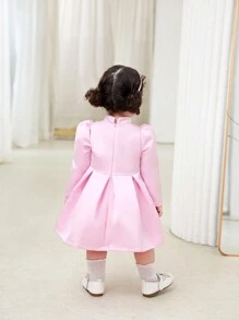 Abito rosa decorato con fiocco dolce per bimbe, autunno/inverno - Rosa - Visualizzare 2