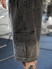 Manfinity Hypemode Celana Pendek Kargo Denim Hitam Pria, Potongan Longgar - Hitam - View 3