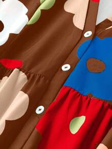 Chiquease 女士休闲花卉印花镂空领口连衣裙、度假装 - 棕色 - 查看 3