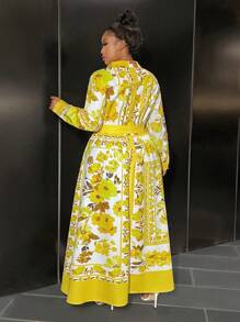 Slaydiva Fall Clothing Gorgeous High Price Palace Women's Plus Size Long Dress Long Sleeve Shirt Style A-Line,Beach Dress Sundress,Holiday Outfits Boho - Yellow - View 3