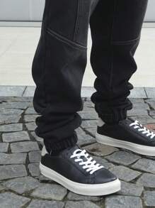 Manfinity EMRG Men's Fashionable Drawstring Casual Denim Jeans For Daily Wear - Black - View 8