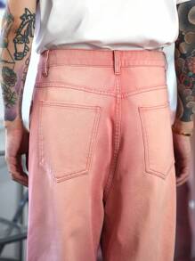 Manfinity Homme 男式紫红色宽松休闲牛仔裤 - 玫紅色 - 查看 4