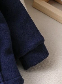 1 pièce Veste à col montant et zip pour bébé garçon en polaire, avec lettres et poches, porter décontracté pour l'extérieur, chaud pour l'automne/l'hiver - Bleu marine - Voir 5