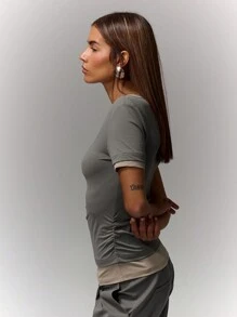 MUSERA Two Tone Layered T-Shirt Vacation Spring Summer - Multicolor - View 3