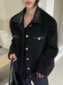 DAZY Women's Solid Color Stitching Thick Warm Regular Coat Winter Business Casual Women Jacket,Fall Women Clothes - Black - View 8