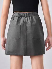 SHEIN Bolsa de cintura Casual e Saia Mini útil, tecido em cor sólida para Adolescente Menina - Cinza - Visão 2