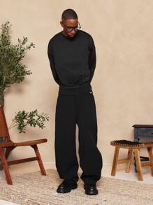 SUMWON Essential Sweatshirt Crop Fit Autumn Winter Casual Sport Athletic Athleisure Loungewear Workout Gym Streetwear Fashion - Black - View 1