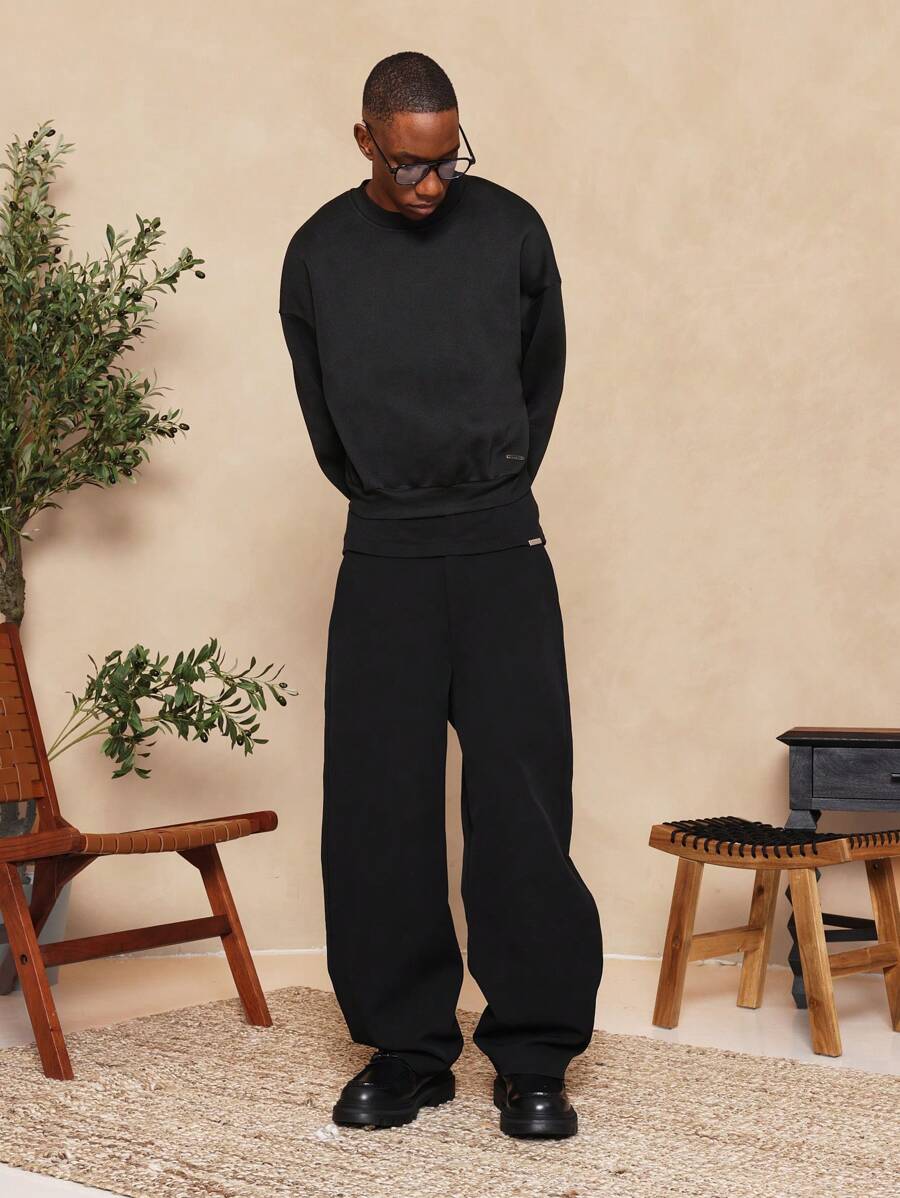 SUMWON Essential Sweatshirt Crop Fit Autumn Winter Casual Sport Athletic Athleisure Loungewear Workout Gym Streetwear Fashion - Black - View 1