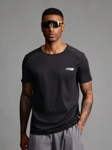 Coreblaze Boyfriend Style Men's Letter Print Round Neck Raglan Sleeve Casual Fitness Workout T-Shirt Gym Clothes - Black - View 3