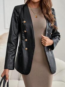 EMERY ROSE Women's Button Down Long Sleeve Fashionable Street Chic Motorcycle Style Jacket - Black - View 1