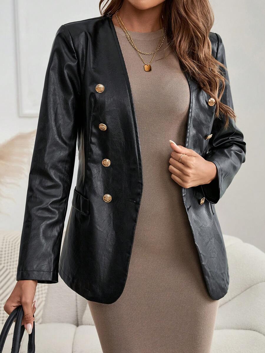 EMERY ROSE Women's Button Down Long Sleeve Fashionable Street Chic Motorcycle Style Jacket - Black - View 1