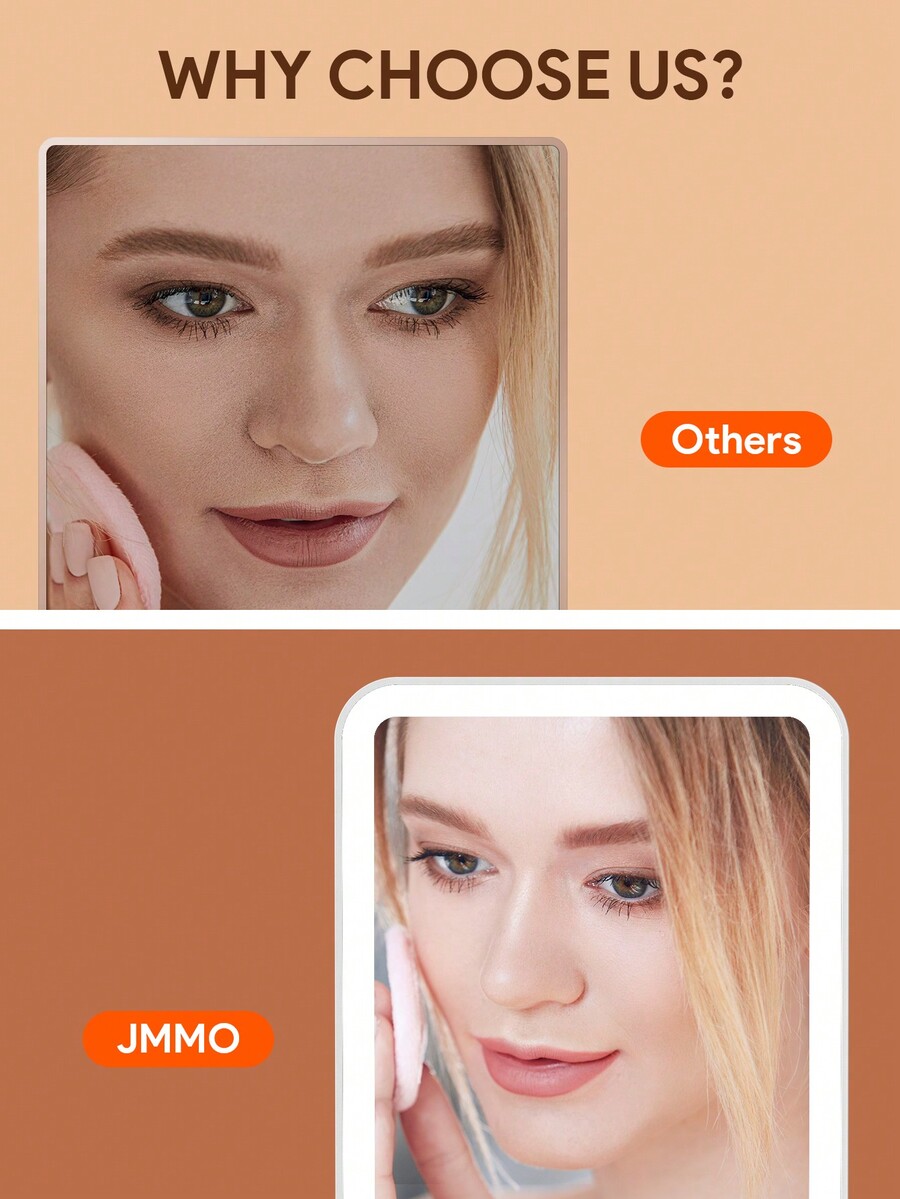 JMMO LED Makeup Vanity Mirror With Stand & 3 Color Lights,Foldable