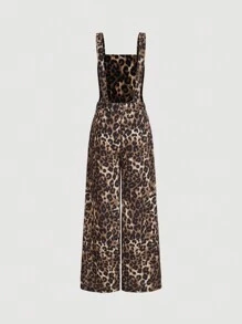 SHEIN MOD Women's Summer Leopard Print Loose Wide Leg Jumpsuit