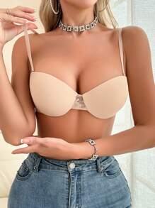 Women Solid Color Lace Patchwork Bra