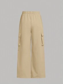 Young Girls Ribbed Pleat Trim Short Sleeve T-Shirt And Relaxed Fit Cargo Pants Outfit, 2pcs Set,Spring Autumn Winter ,Cool Girl Daily Look, Back To School,Suitable For Autumn And Winter,Daily Wear School Daily, Mom And Daughter & Sisters Matching