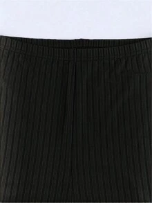 Fashion Me Solid Color Slim Fit Flared Casual Pants, Polyester Fabric With Ribbed Ribbed Pattern, Elastic Waist, Suitable For Sports, Casual Wear, All Seasons, Carnival Black Spring - Black - View 6