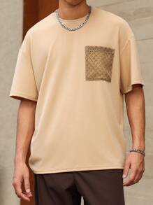 Manfinity Homme Men's Round Neck Short Sleeve Solid Color Patchwork Pocket Casual T-Shirt - Apricot - View 1
