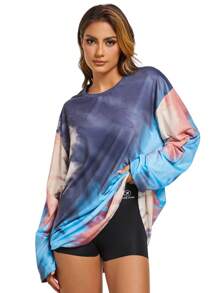 Women's Tie Dye Print Loose Fit Drop Shoulder Casual Outdoor T-Shirt, Spring & Summer - Multicolor - View 1