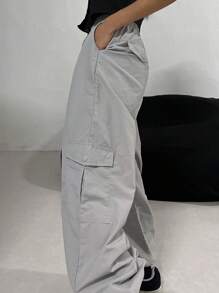 DAZY Women's Solid Color Drawstring Pocket Casual Pants Fall,Winter - Grey - View 8