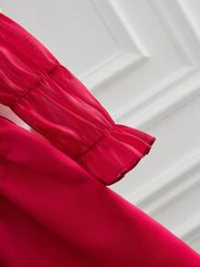 SHEIN 女婴 3D 花卉网眼奢华优雅可爱休闲日常连衣裙，秋冬 - 彩色 - 查看 4