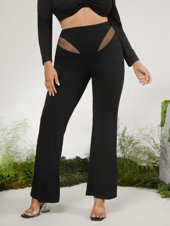 evoluSHEIN X Anitta OBVIOUSLY VINTAGE Designer Plus High-Waist Pants With Sheer Mesh Sides, Holiday, Thanksgiving, Festival