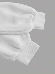 SHEIN MOD Plus Size Gathered Waist Lantern Sleeve Mini Short V-Neck Floral Knit Dress - White - View 4