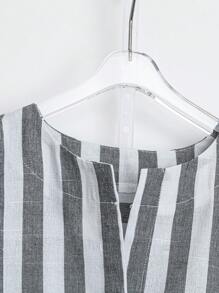 SHEIN LUNE 半襟彩色编织条纹女士休闲不对称下摆衬衫 - 彩色 - 查看 5