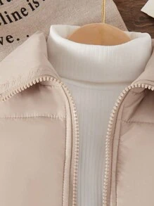 2 peças de colete acolchoado sem gola damasco para meninas e blusas brancas de manga comprida com gola alta, roupas de irmãos de outono e inverno (vendidas separadamente)