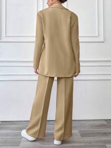 SHEIN Cottnline Solid Color Oversize Suit Set - Jacket & Pants - Mocha Brown - View 2