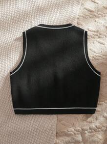 SHEIN EZwear Plus Size Unisex Skeleton Print Black & White Sweater Vest For Halloween, Couple Outfits In Fall/Winter