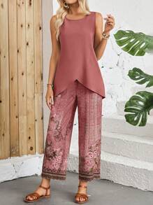 EMERY ROSE Damen Sommer Set mit asymmetrischem Saum Bluse und weiten Hose mit Blumendruck - Verschiedenfarbig - Übersicht 5