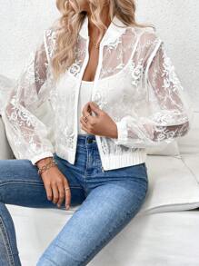 Chiquease Spring Summer High-End Embroidered Mesh Sheer Casual Loose Baseball Unisex Jacket Fall Cloth For Women - White - View 3