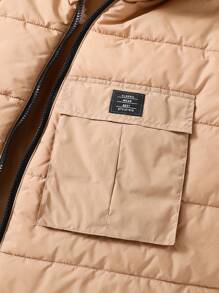 Tween Boys Casual Simple Padded Coat - Khaki - View 5