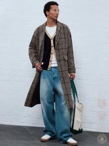 Manfinity VCAY Men's Winter Long Sleeve Casual Checkered Long Knitted Coat - Multicolor - View 3