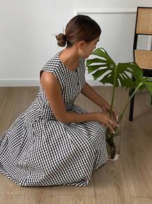 Livesso 2 件套女士春夏休闲格子背心和裙子套装，秋季服装 - 黑色 - 查看 3