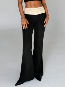 Aloruh Women's Autumn/Winter New Color Block Ruffle Patchwork Flared Pants