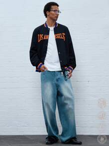 Manfinity VCAY Men's Loose Boxy Collar Long Sleeve Woven Jacket & Coats, For Fall Winter