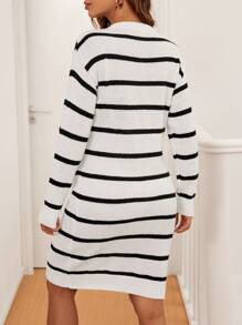 SHEIN Pregnant Women's Striped Round Neck Batwing Long Sleeve Casual Sweater Dress, Autumn/Winter, For Maternity