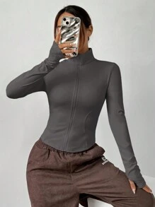 SHEIN EZwear 1 st grå stickad vindjacka för dam, höst/vinter - Grå - Visa 5