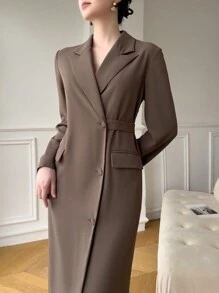 Modelyn 女式不对称翻领长袖纽扣前开襟简约休闲西装外套（秋冬款）