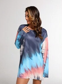 Women's Tie Dye Print Loose Fit Drop Shoulder Casual Outdoor T-Shirt, Spring & Summer - Multicolor - View 3