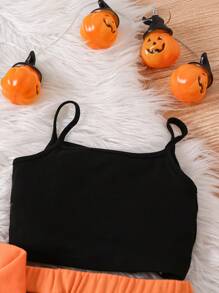 3 piezas/set Jersey de punto para niña joven, top de punto y pantalón holgado de color contrastante - Multicolor - Ver 4