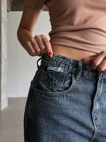 DAZY Quần jean ống đứng có túi được giặt thông thường - Rửa trung bình - Xem 7